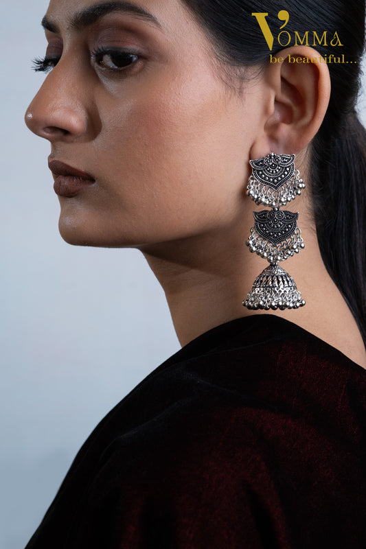 Vomma Oxidised long earrings with antique design