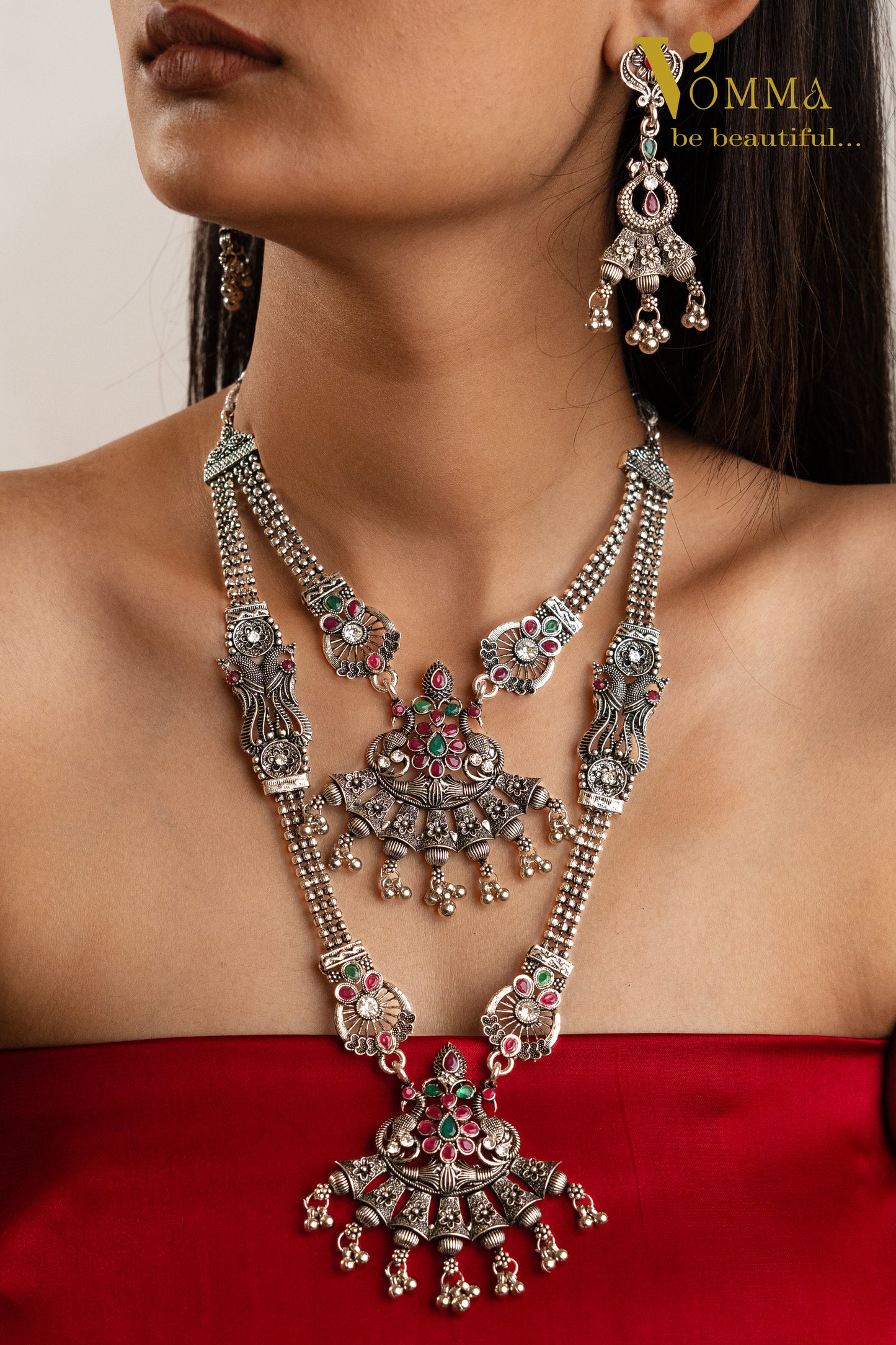 Vomma Double layered Long Necklace with Earrings