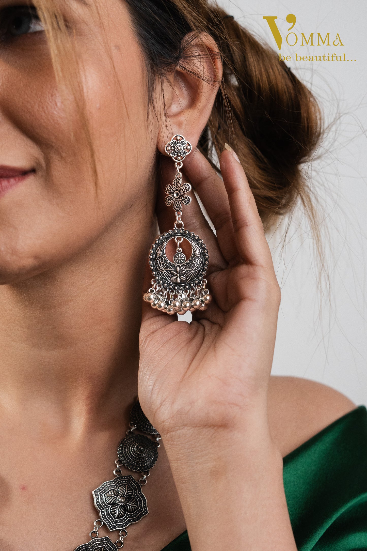 Vomma Oxidised Long Necklace with Earrings