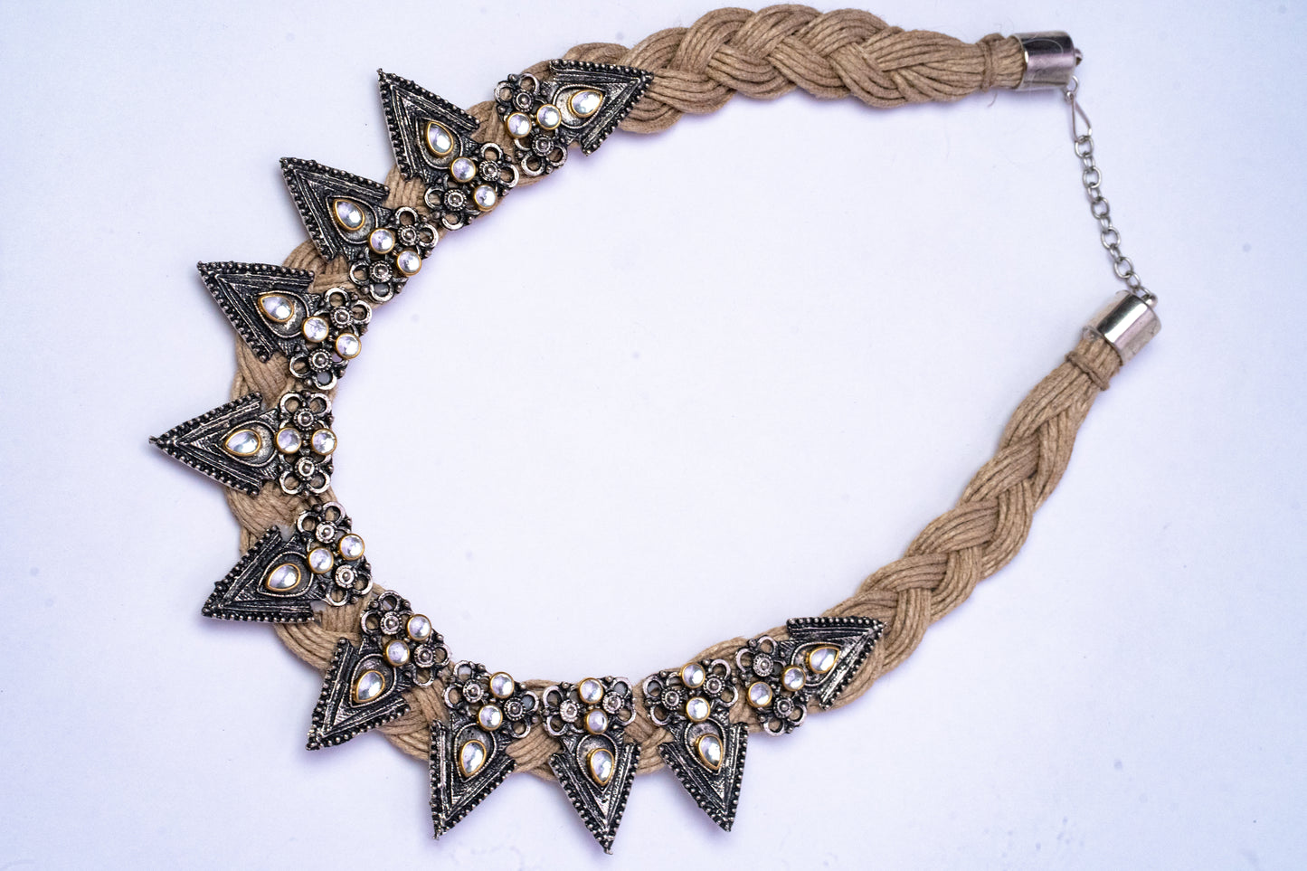 Oxidised- Jute Kundan Studded Necklace