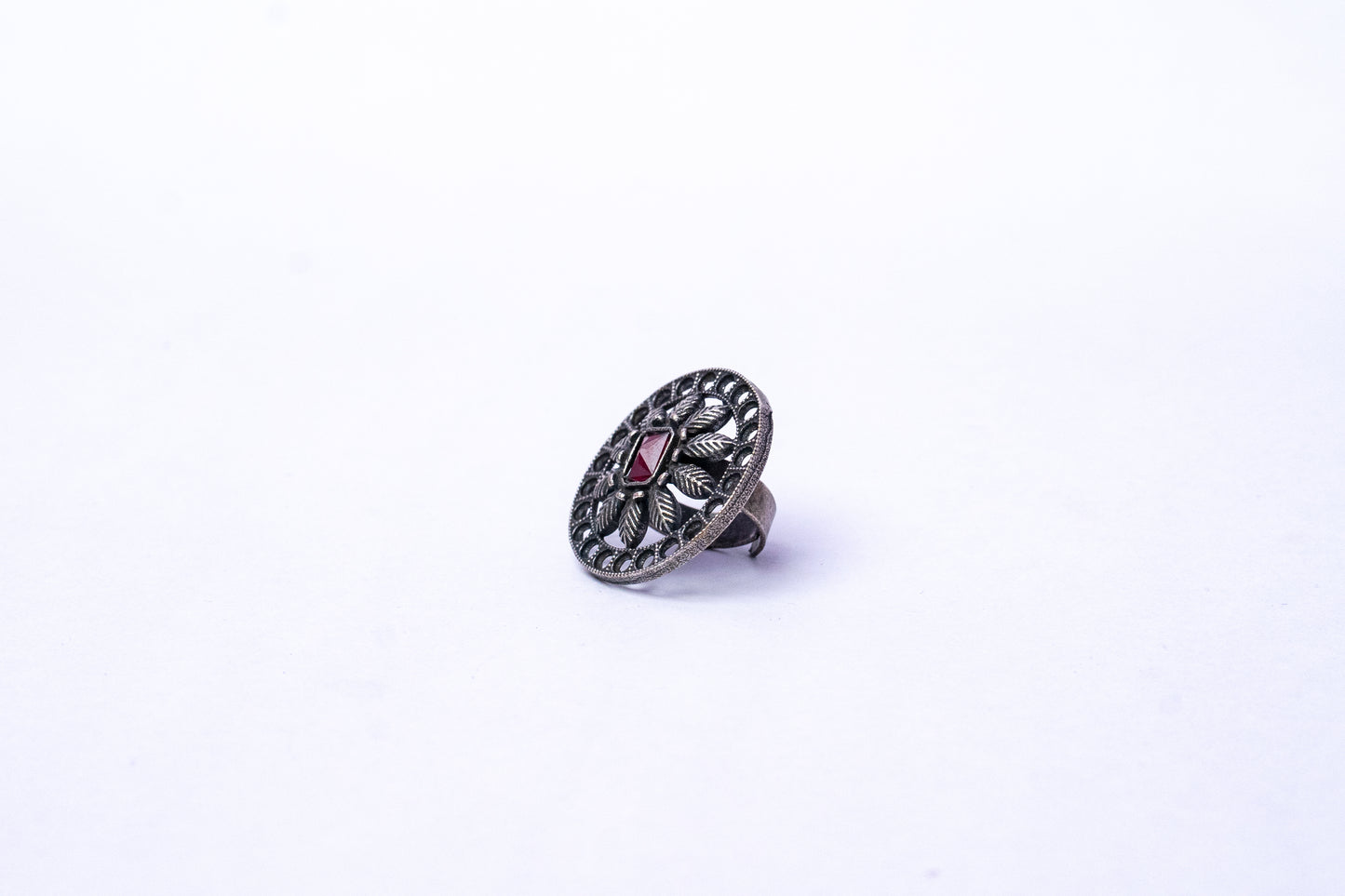 Circular Red stone floral ring