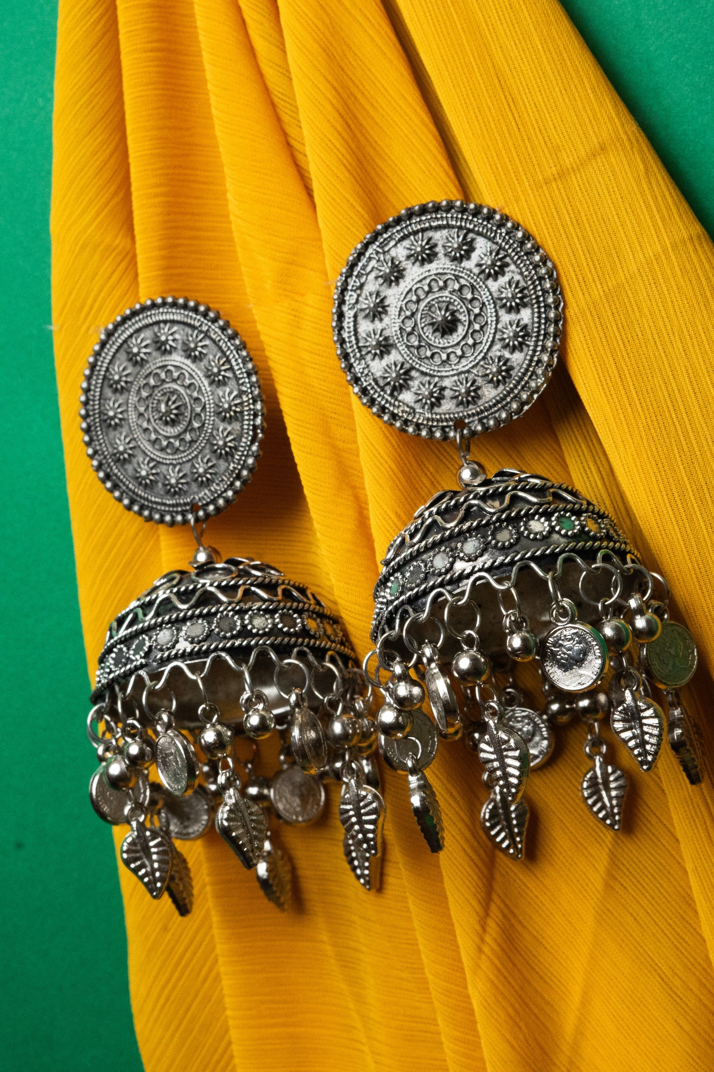 Vomma Jhumka with leaf latkan