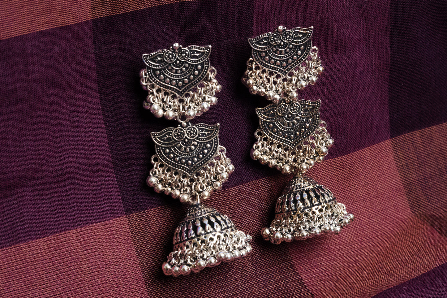 Vomma Oxidised long earrings with antique design