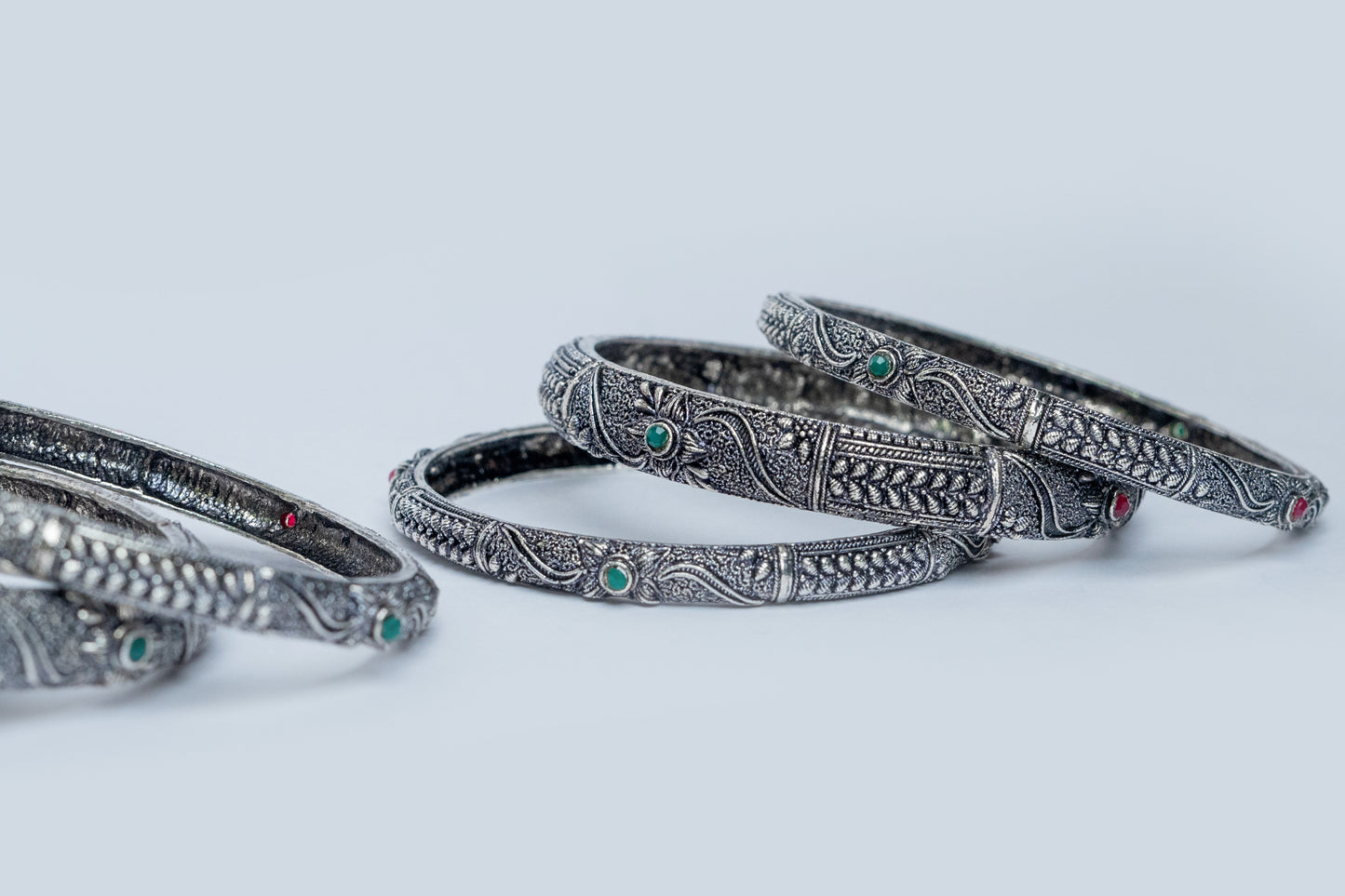 Textured red and green stone Bangle Set (Set of 6 )