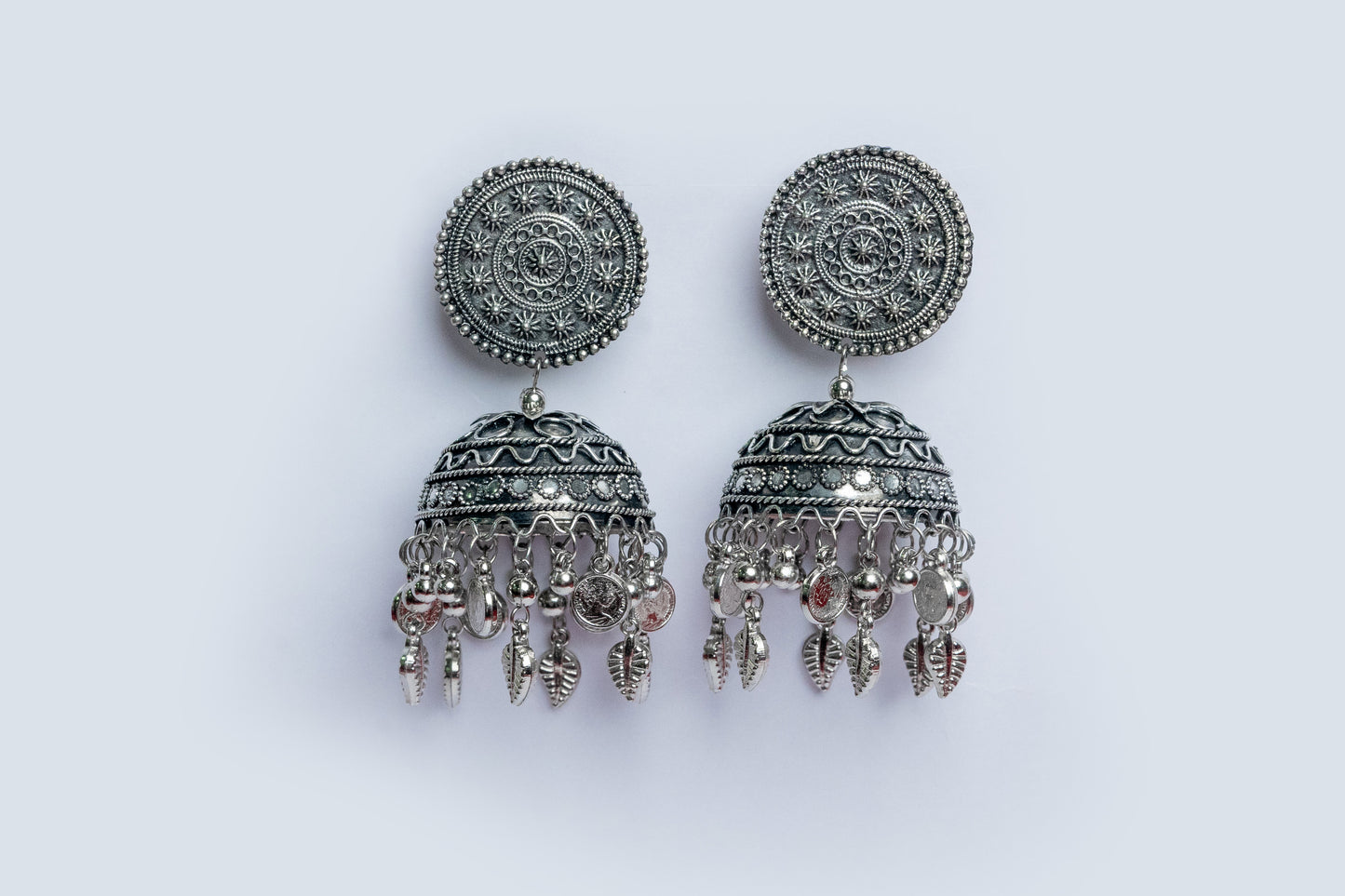 Vomma Jhumka with leaf latkan