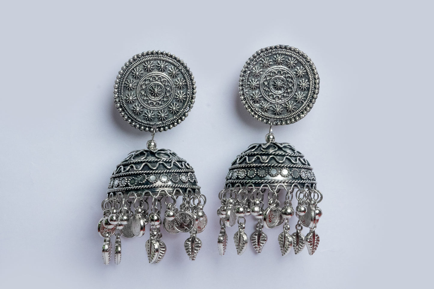 Vomma Jhumka with leaf latkan