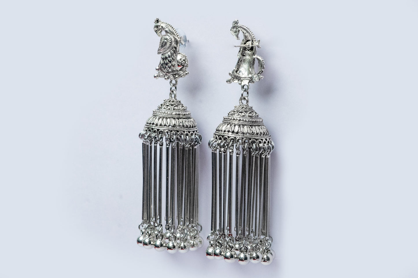 Vomma Peacock Jhumka with Long ghungroo Tassels