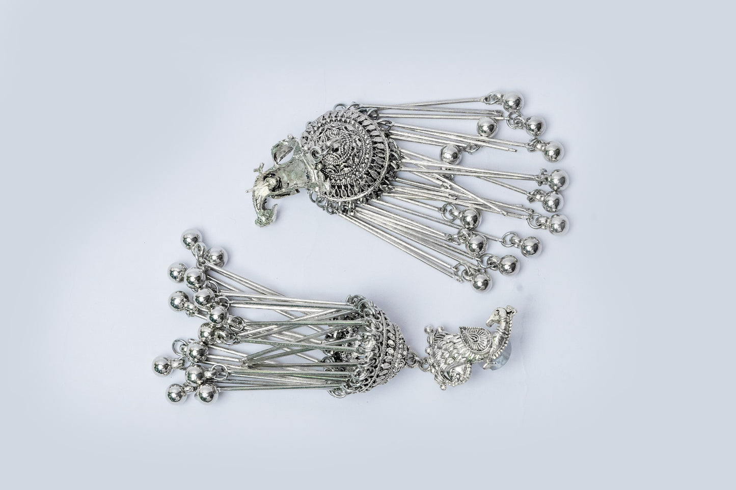 Vomma Peacock Jhumka with Long ghungroo Tassels