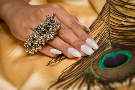 Tribal Oxidised Ghungroo Ring