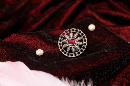 Circular Red stone floral ring