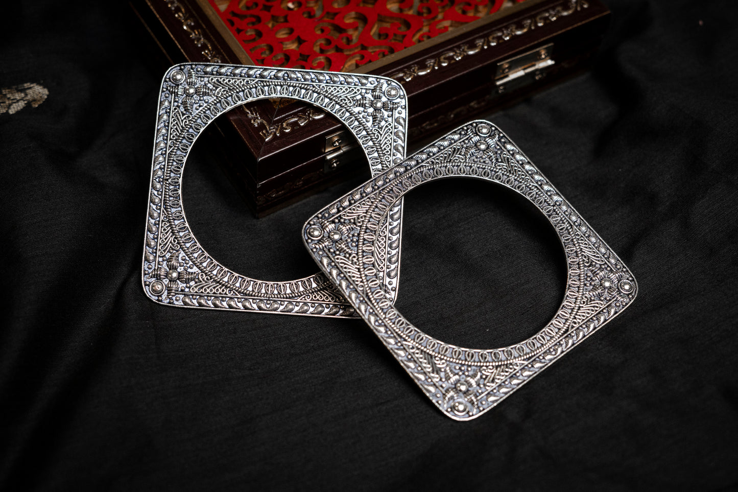 Oxidised Finish Square Bangles - Set of 2