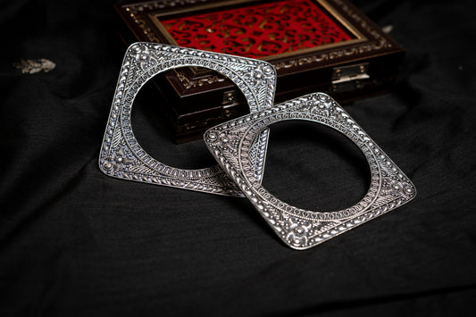 Oxidised Finish Square Bangles - Set of 2