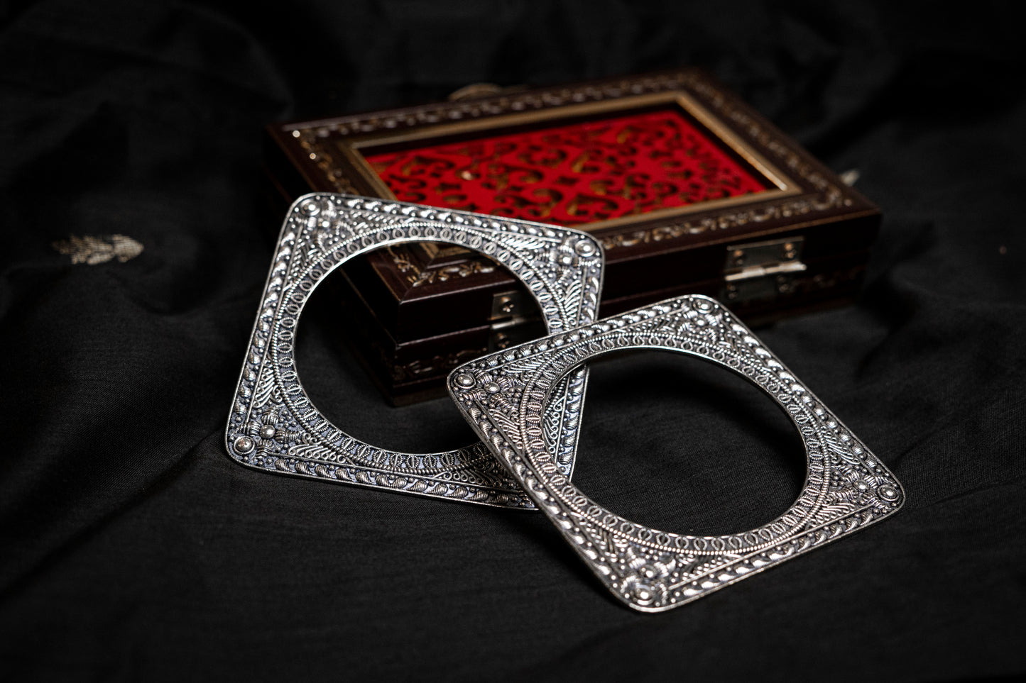 Oxidised Finish Square Bangles - Set of 2