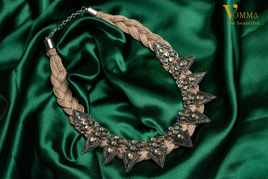 Oxidised- Jute Kundan Studded Necklace