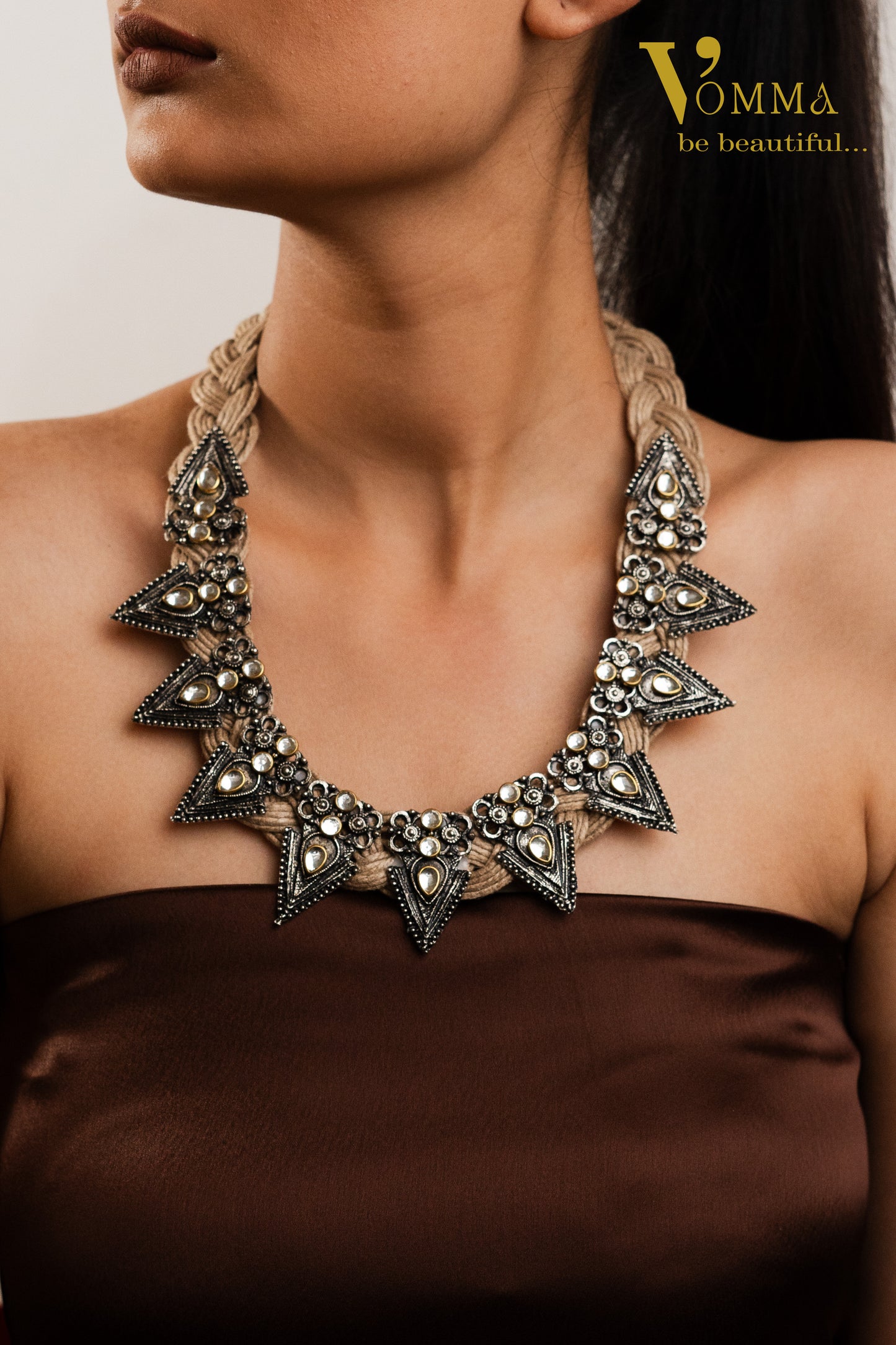 Oxidised- Jute Kundan Studded Necklace