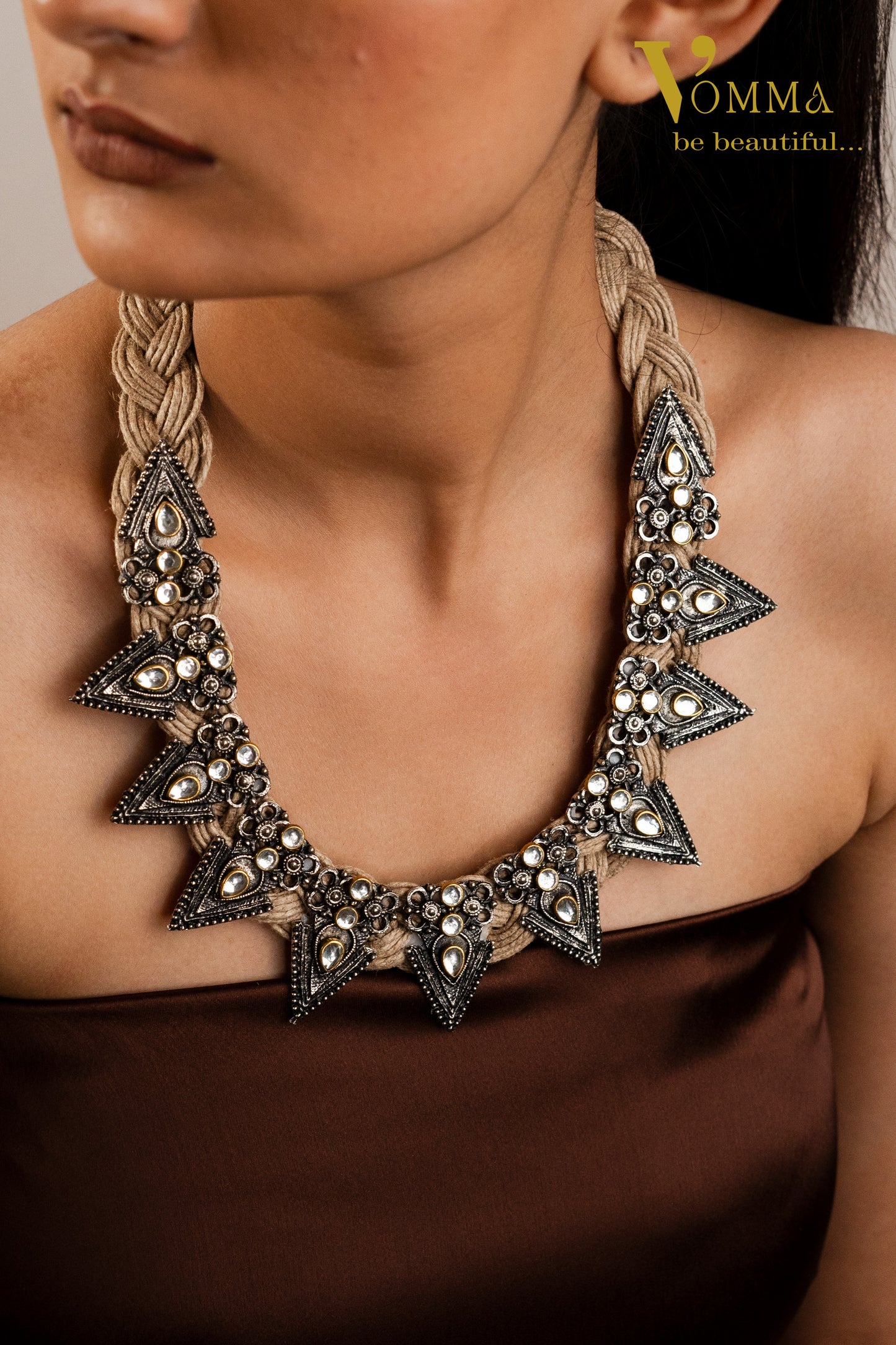 Oxidised- Jute Kundan Studded Necklace