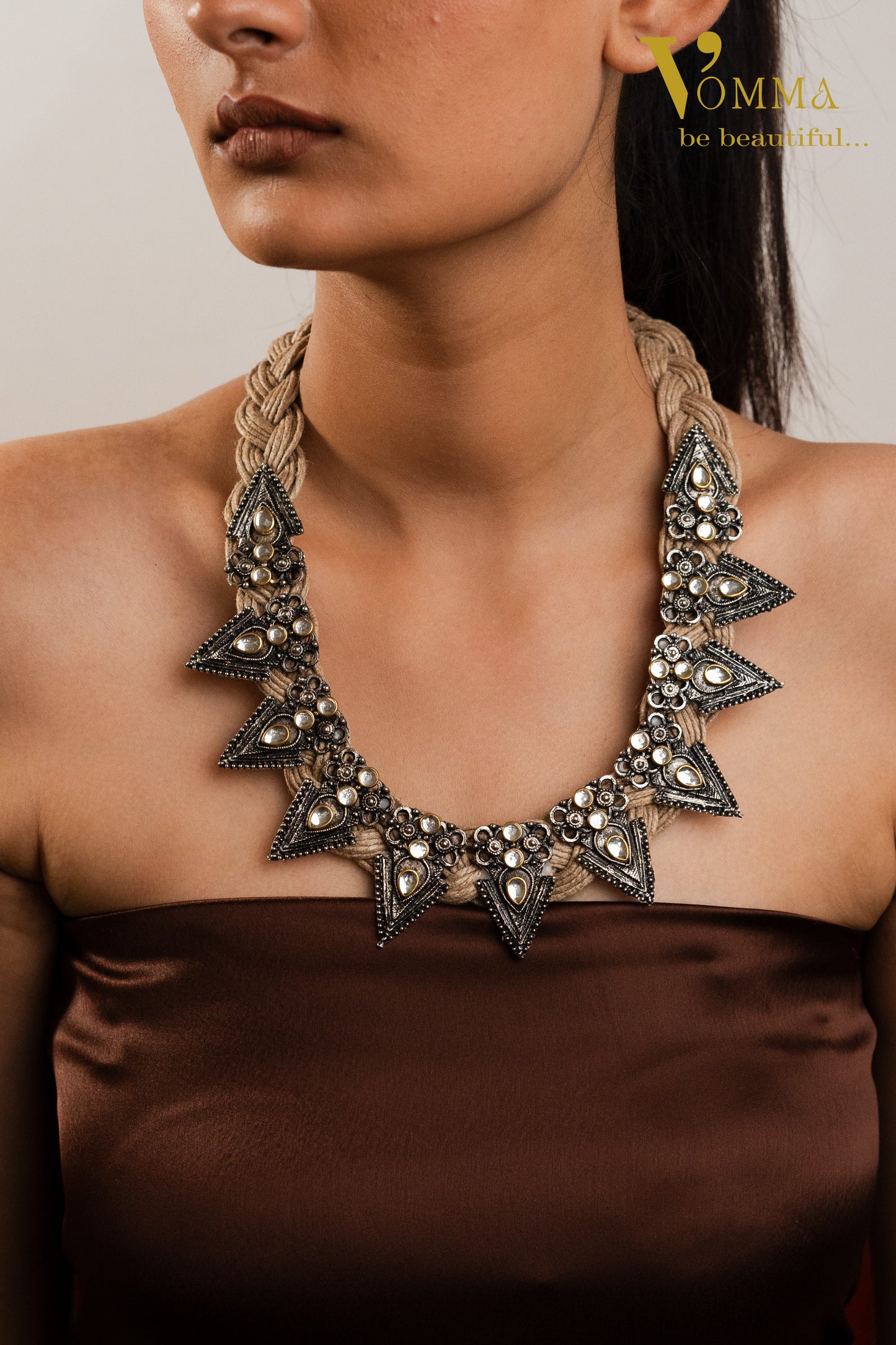 Oxidised- Jute Kundan Studded Necklace