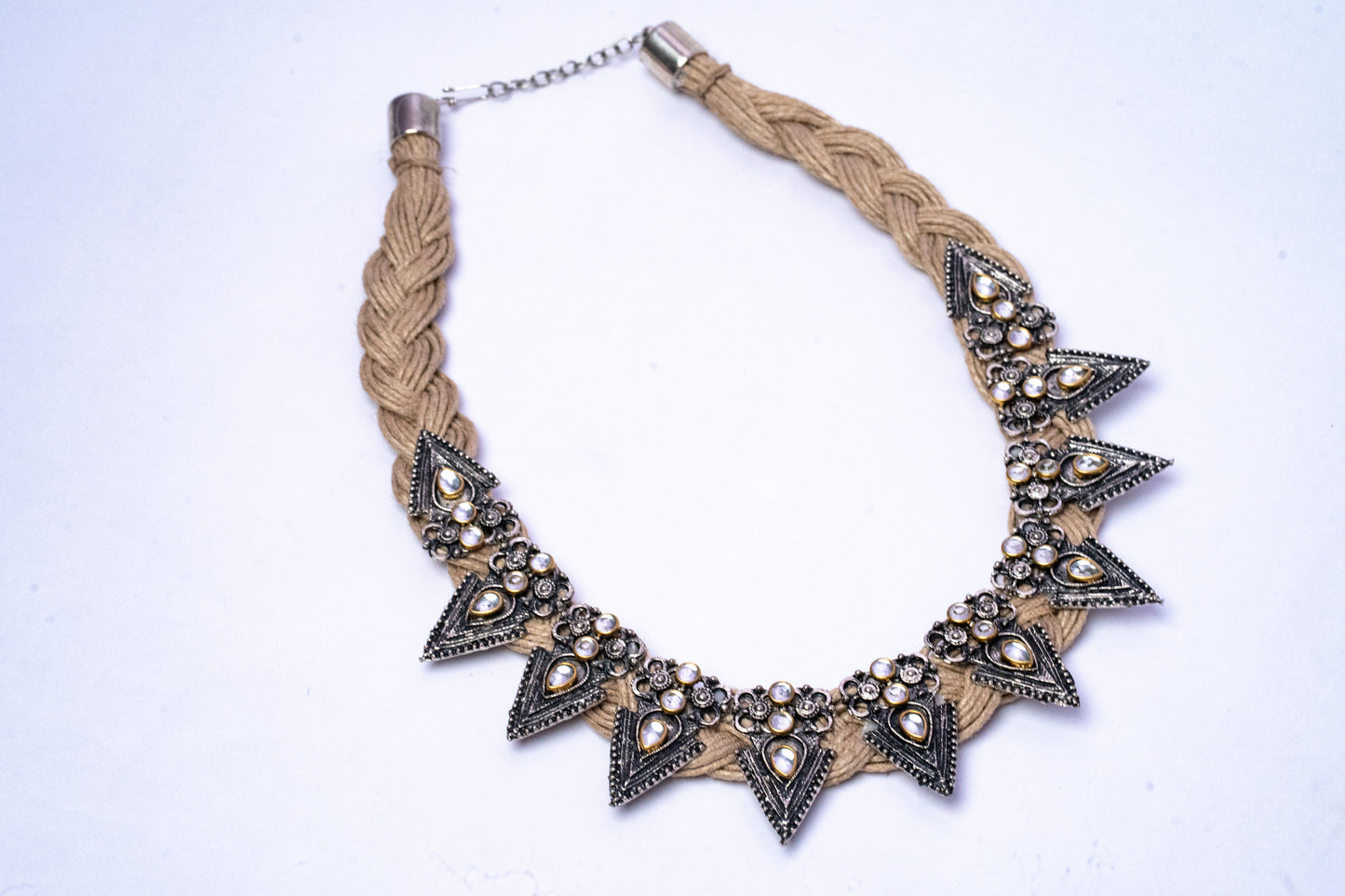 Oxidised- Jute Kundan Studded Necklace